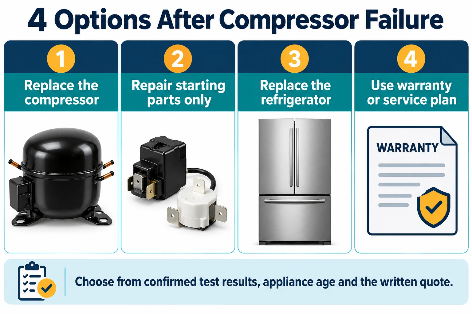 Four options after a refrigerator compressor failure