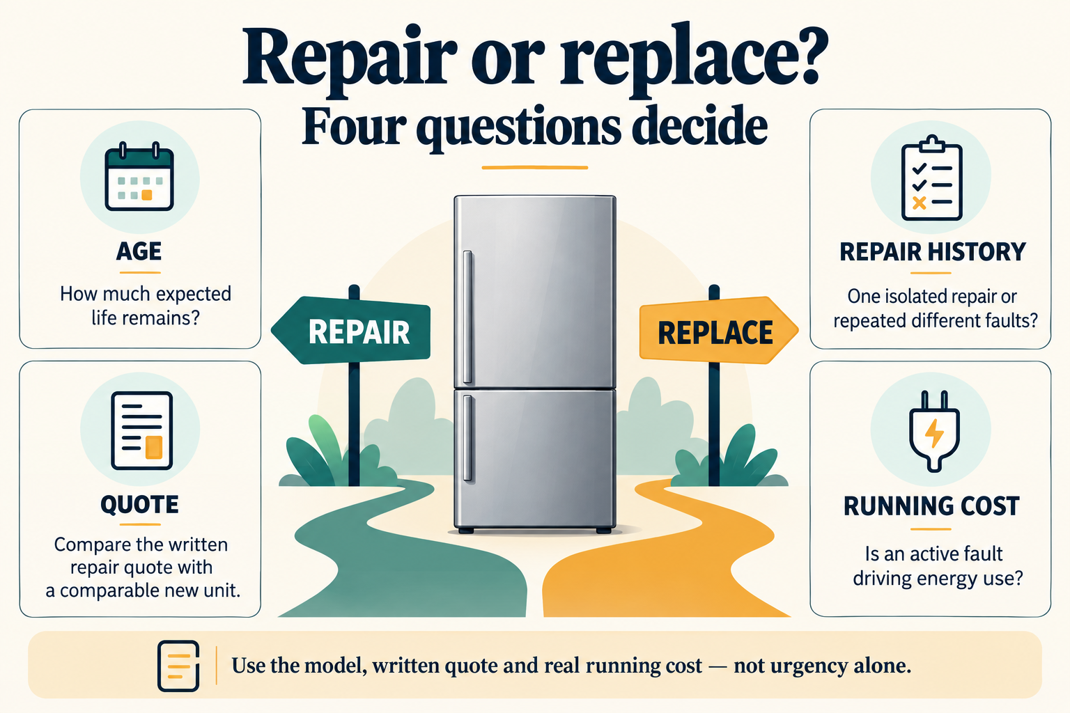 Four questions that decide whether to repair or replace a refrigerator