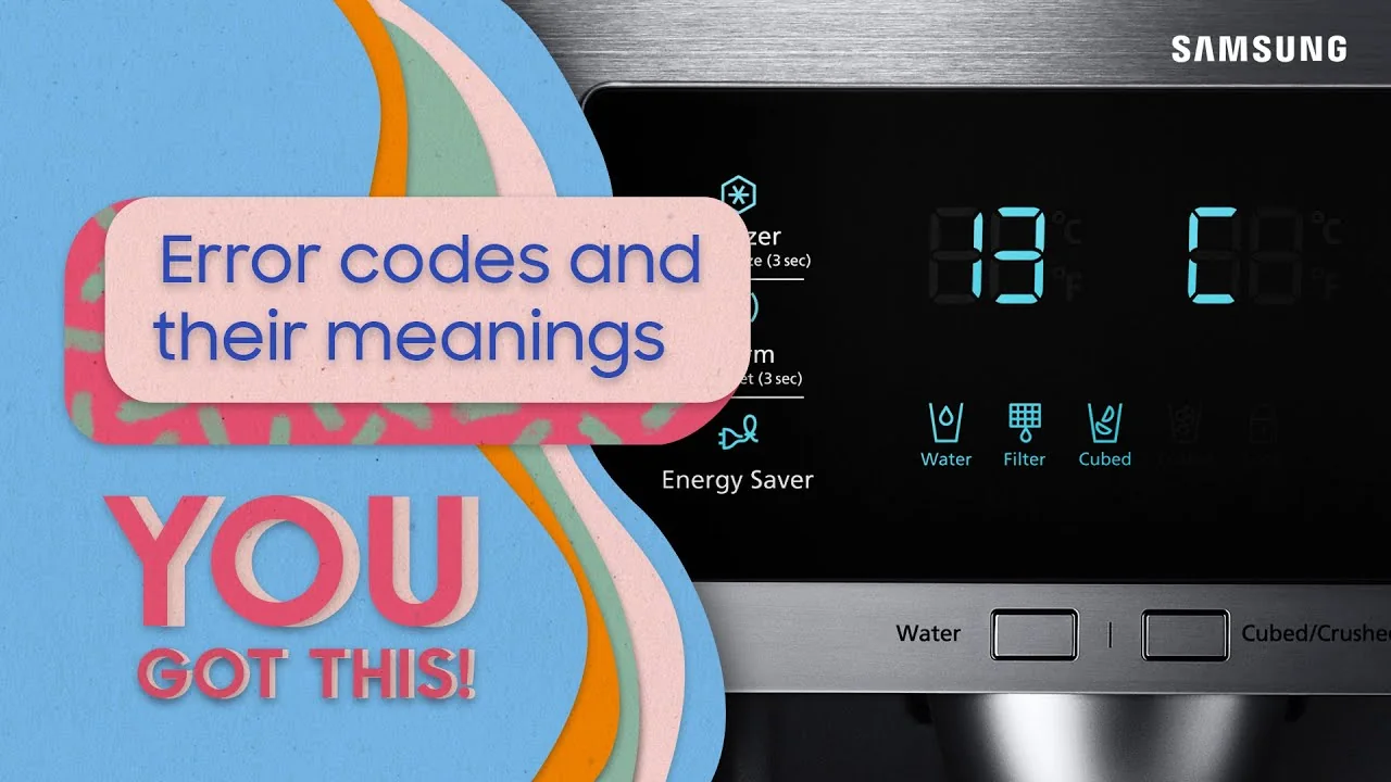 Samsung refrigerator control panel displaying an alphanumeric error code